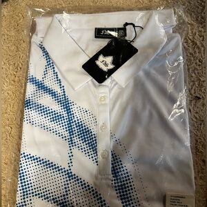 Women’s White Polo with Blue Dot Wave Accent